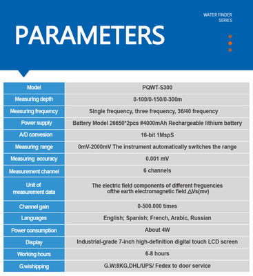 كاشف المياه الجوفية PQWT-S300 بعمق 300 متر ورسم خرائط تلقائي للبحث عن المياه